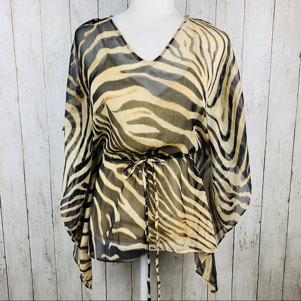 🔥LAUREN RALPH LAUREN🔥ANIMAL PRINT SHEER BLOUSE W/BUILT IN CAMI PETITE XS NWT